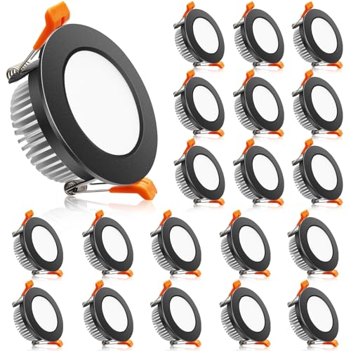 2 Inch LED Downlight, Recessed Lighting Dimmable Ceiling Light, 3W, 3000K Warm White, CRI80 with LED Driver(35W Halogen Equivalent), Black 20 Pack - color: Warm White, size: Black/20 Pack