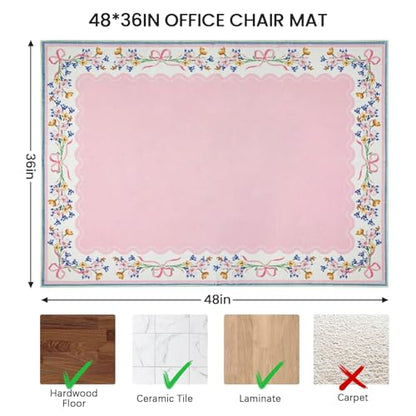 Office Chair Mat for Hardwood/Tile Floor, 36"x48"Desk Chair Mat for Rolling, Non Slip Under TPR Backing Low-Pile Rug(Pink Bow Flower EA) - color: Pink Bow Flower Ea
