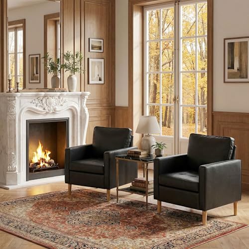 Black Leather Accent Chairs, Mid-Century Modern, Lobby Chairs | STHOUYN Waiting Room Chairs with Arms, Club Chair, Reading, Guest, for Living Room Office Lobby - size: 1PC