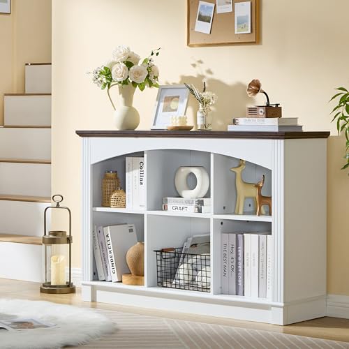 White Bookshelf, 6-Cube Bookcase Kids Bookshelf, Wood Storage Organizer - color: White, size: 13.8"D x 47.3"W x 31.7"H(6 shelves)