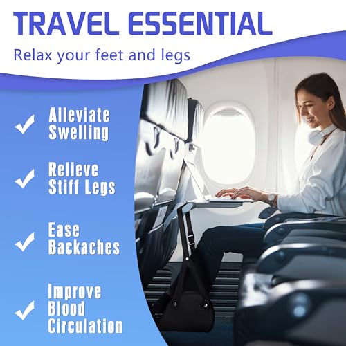 2-Pack Airplane Foot Hammock for Plane Travel - Travel Essentials Length Adjustable Airplane Foot Rest Under Desk -Long Flight Must Haves