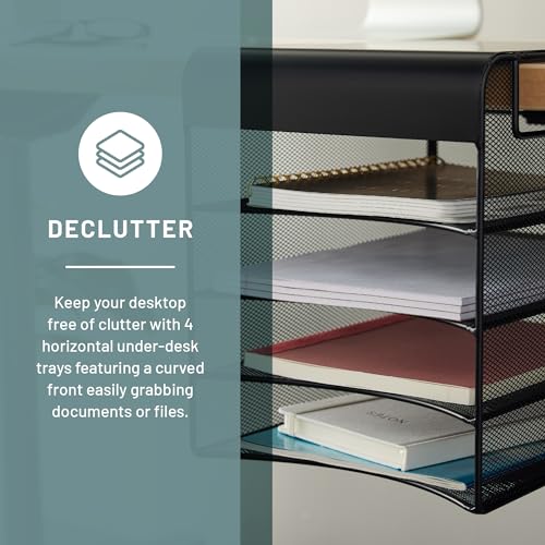 Safco Onyx Hanging Under Desk Organizer, 4 Trays, Office and Classroom Mailbox , Paper and Mail Sorter, Steel Mesh, Black - style: 4 Tray Under Desk Mounted