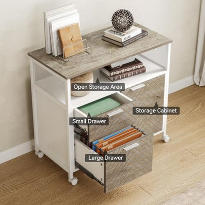 LITTLE TREE 63-Inch Office Desk with 31.5-Inch Lateral File Cabinet, Study Writing Desk Computer Desk for Home Office - color: Grey + White