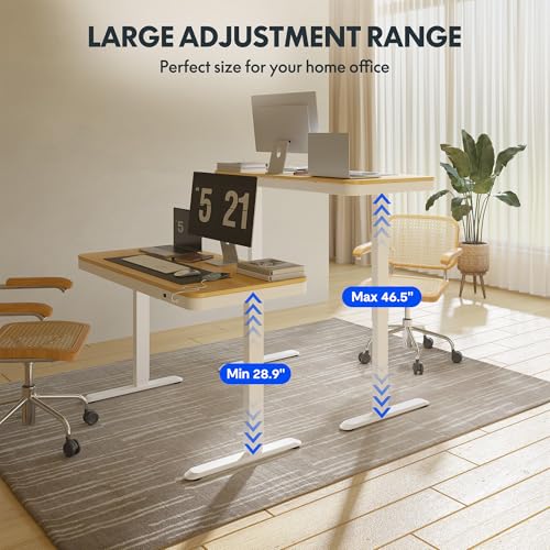FLEXISPOT Comhar 48" Electric Standing Desk with Drawers, USB Charging Ports, Quick Assembly, Height Adjustable Sit Stand Computer Desk with Child Lock for Scandinavian Home Office, Maple - size: 48"Maple/White