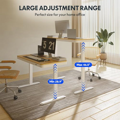 FLEXISPOT Comhar 48" Electric Standing Desk with Drawers, USB Charging Ports, Quick Assembly, Height Adjustable Sit Stand Computer Desk with Child Lock for Scandinavian Home Office, Maple - size: 48"Maple/White