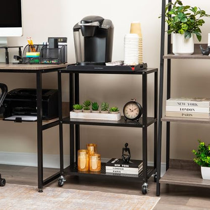 Mind Reader Rolling Cart, Rolling Cart, Microwave Stand, 3-Tier, Coffee Cart, Office, Metal, 23" L x 12" W x 30" H, Black - style: 3-Tier