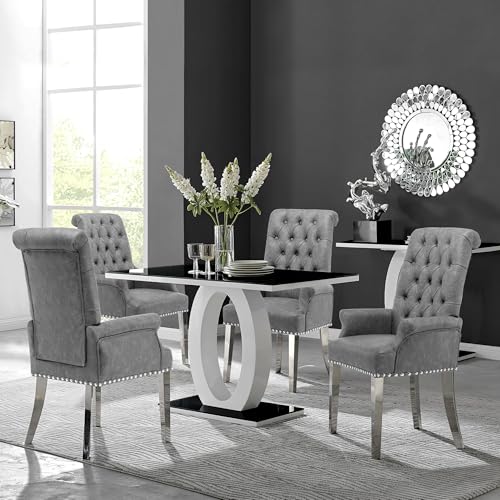 PU Leather Dining Chairs with Arms, Upholstered Dining Room Chairs, Grey | Upholstered, High Back, Tufted, Luxurious, Stainless Steel Leg, for Kitchen & Dining Room - color: Pu, size: 1 PCS