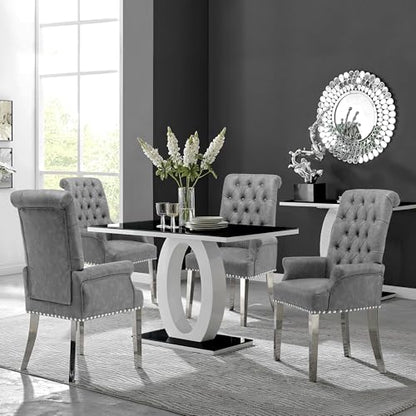 PU Leather Dining Chairs with Arms, Upholstered Dining Room Chairs, Grey | Upholstered, High Back, Tufted, Luxurious, Stainless Steel Leg, for Kitchen & Dining Room - color: Pu, size: 1 PCS