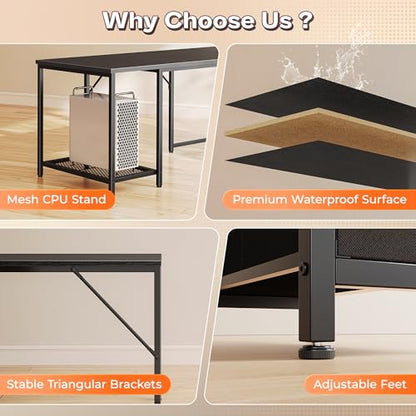 PRAISUN 66" L Shaped Gaming Desk with LED Lights & Power Outlets - color: Black