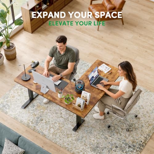 FEZIBO 63" x 55" L-Shaped Standing Desk - Adjustable Corner Desk L Shape, L-Shaped Adjustable Desk with Splice Board, L Shape Standing Desk, Rustic-Brown - color: Rustic Brown, size: 63x55