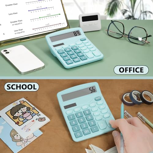 Cute Blue Desktop Calculator with Big Buttons, Dual Power Source | Solar and Battery, Large Display Screen - Perfect for Office, Teachers, and Students (Light Blue) - color: Light Blue
