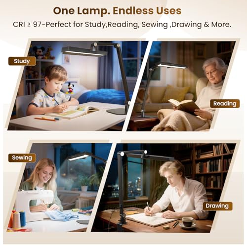 LIONVISON Desk Lamps for Home Office: Dimmable Eye-Caring LED Desk Light - color: Black