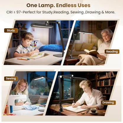 LIONVISON Desk Lamps for Home Office: Dimmable Eye-Caring LED Desk Light - color: Black