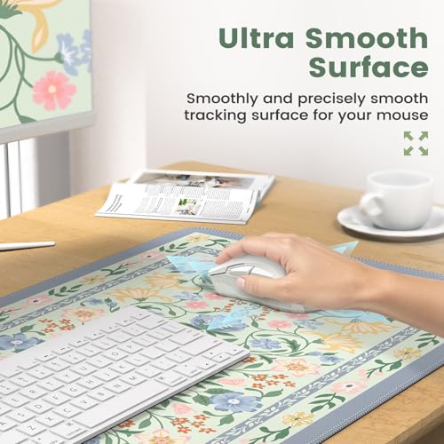iCasso Desk Cover Mat, Gaming Mouse Pad Wrist Support Set,4in1 XXL Large Mousepad + Keyboard Wrist Rest+Mouse Wrist Rest+Coaster Set with Ergonomic Design for Home Office Table Computer(Green Flowers) - color: Green Flowers
