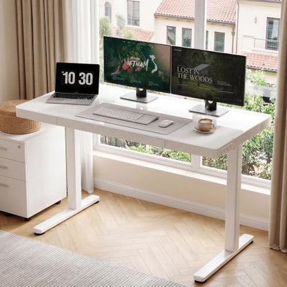 Claiks Touch Screen Glass Standing Desk with Drawers and USB Ports, 48×24 Inch Adjustable Stand Up Desk, Quick Install Home Office Glass Top Computer Desks, White - color: Glass Top Touch Screen, size: 48 inch