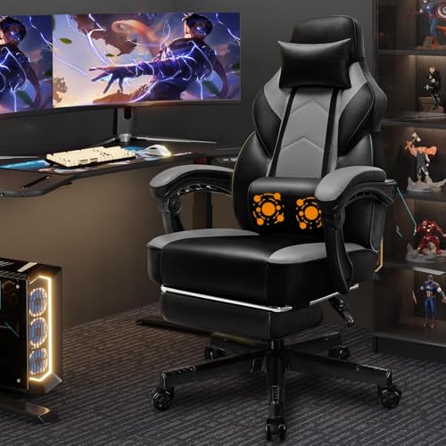 Shintenchi Gaming Chair,Video Game Chair with footrest and Massage Lumbar Support,Height Adjustable Game Chair with 360°Swivel Seat Ergonomic Computer Chair with Headrest for Office or Gaming(Grey) - color: Grey