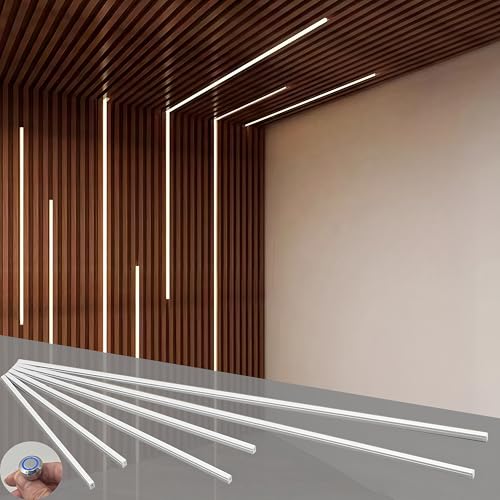 6-Lights LED Recessed Lighting Wall Panel Lights,Self-Adhesive Wood Slat Wall Panel Strip Light,4000K Touchable Switch Dimmable LED Aluminum Channel lamp,Under Cabinet Light(39in+31.5in+23.6in) - color: 6-Lights