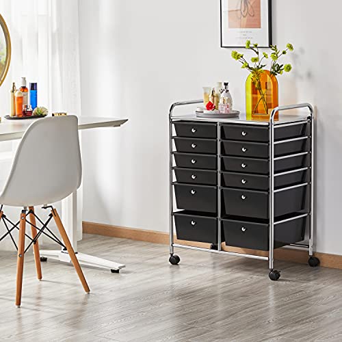 Yaheetech 12-Drawer Rolling Storage Cart on Wheels, Craft Organizer, Black - color: Black, style: 12 Drawers