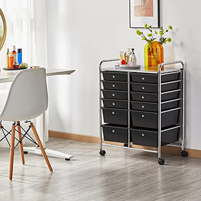 Yaheetech 12-Drawer Rolling Storage Cart on Wheels, Craft Organizer, Black - color: Black, style: 12 Drawers