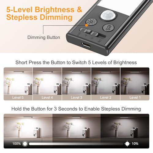 Gritin 10.2inch Under Cabinet Lighting Rechargeable 2 Pack - color: Black, size: 10.2 inch