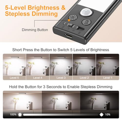 Gritin 10.2inch Under Cabinet Lighting Rechargeable 2 Pack - color: Black, size: 10.2 inch