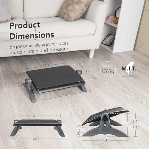 EHO Ottoman, Ergonomic Foot Rest for Under Desk, Adjustable Height and Angle, Rubber Platform, Anti-Slip, Ankle Support, Detachable Washable Cushion, Back and Leg Pain Relief, 21.6"L x 11.4"W, Black - style: Rubber Platform