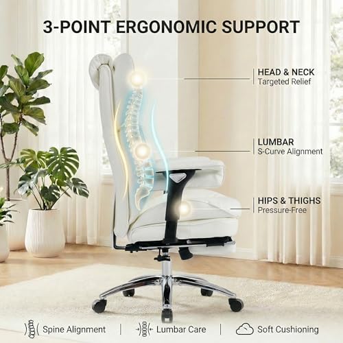 Big & Tall Office Chair, 400lbs Executive Chair with Footrest, White - color: White