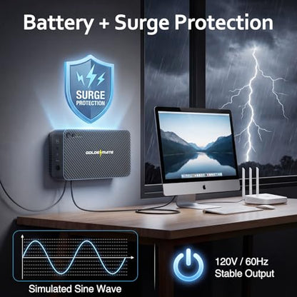 GOLDENMATE Lithium UPS 1000VA 600W + 600VA 360W UPS Battery Backup for Home & Office