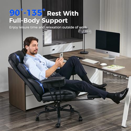 amseatec Big and Tall Office Chair, Reclining Executive Chair with Footrest - color: All Black