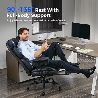 amseatec Big and Tall Office Chair, Reclining Executive Chair with Footrest - color: All Black