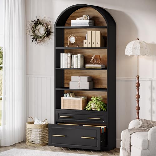 Tribesigns 76.8" Tall Arched 5-Tier Bookcase, Black - color: Black