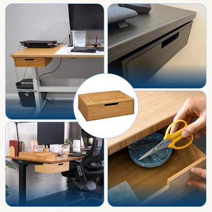 Bamboo Under Desk Drawer – Desktop Storage with 17 lb Capacity and Safety Stop Slide, Undermount Drawer and Standing Desk Accessories for Home Office (Bamboo) - color: Bamboo
