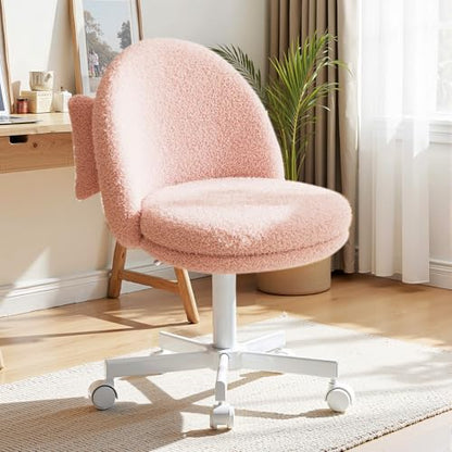 GTPLAYER Velvet Tall Office Chair with Wheels Vanity Chairs with Back, Versatile Height Use: Office to Bar Stools Small Ergonomic Comfy Armlees Computer Desk Chair with Bow Lumbar Pillow for Gift - color: Tv-peach