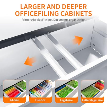 4 Drawer Lateral File Cabinet with Lock,White Metal Filing Cabinet - color: White, size: 52.3"H-4 drawers