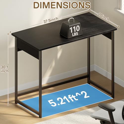 ALISENED Small Computer Desk, Office Desk with Metal Frame, 37.5 Inch Home Office Desk, Water-Resistant, Scratchproof Surface, Table for Small Spaces, Black - color: Black, size: W-37.5in