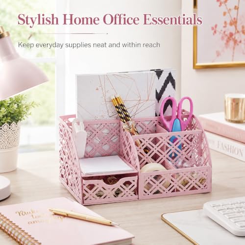 Exerz Mesh Metal Desk Organizer with 7 Compartments and Drawer Light Pink - color: F7 Light Pink