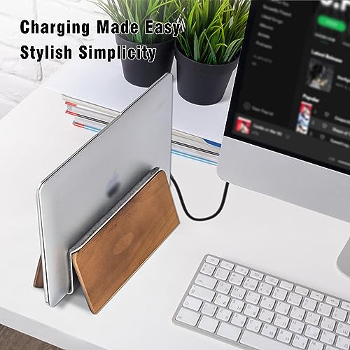 Vertical Laptop Stand for Desk, Wooden Laptop Holder Vertical for MacBook, HP, Samsung, Chrome Book and Other Laptops(Walnut) - color: Walnut-03