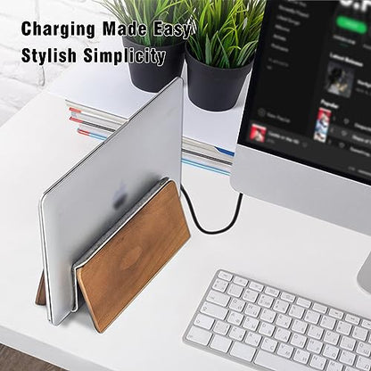 Vertical Laptop Stand for Desk, Wooden Laptop Holder Vertical for MacBook, HP, Samsung, Chrome Book and Other Laptops(Walnut) - color: Walnut-03