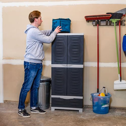 Sunnydaze 57" Garage Storage Cabinet with Locking Doors & Shelves, Charcoal - color: Charcoal, style: With Drawer - 57.5" H