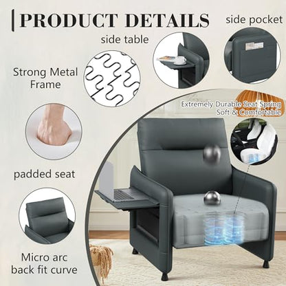 Alunaune Upholstered Living Room Chair Armchair Set of 2, Mid Century Accent Chair, Reception Couch Slipper Club Lounge Chair Guest Comfy Single Sofa with Sidetable for Bedroom-Grey - color: Grey, size: 2 Chairs