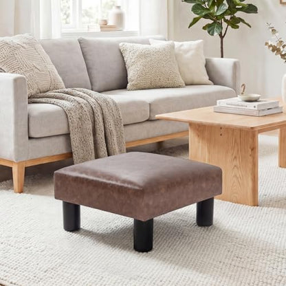 Joveco Small Footstool Ottoman Upholstered PU Leather Square Footrest Ottomans Small Foot Rest for Desk Couch Living Room Bedroom Office (Brown) - color: Brown #1