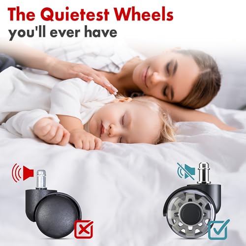 Office Chair Wheels Replacement Set of 5 - Dual 2 Inch Soft Chair Casters for Hardwood Vinyl Tile - Heavy Duty & Safe for All Floors - Universal Fit Most Computer Gaming & Desk Chairs - Grey - style: Grey / Transparent