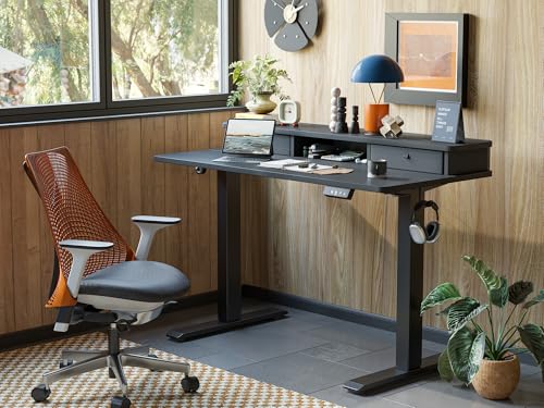 TIQLAB Standing Desk with Two Drawers, Stand Up Standing Desk Adjustable Height, Electric Sit Stand Table with Storage Shelf and Splice Board, 48 * 24 inch, Black - color: Black, size: 47*24 inch without keyboard tray