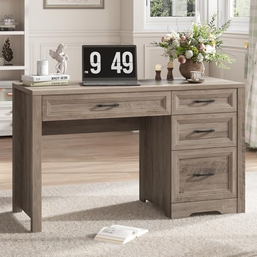 Vabches Farmhouse Executive Desk with Drawers, Home Office Desk with File Drawer, Wood Computer Desk with Ample Storage, Rustic Office Desk with Spacious Tabletop for Work, Grey - color: Rustic Grey, size: 19.7"D x 47.2"W x 30.7"H