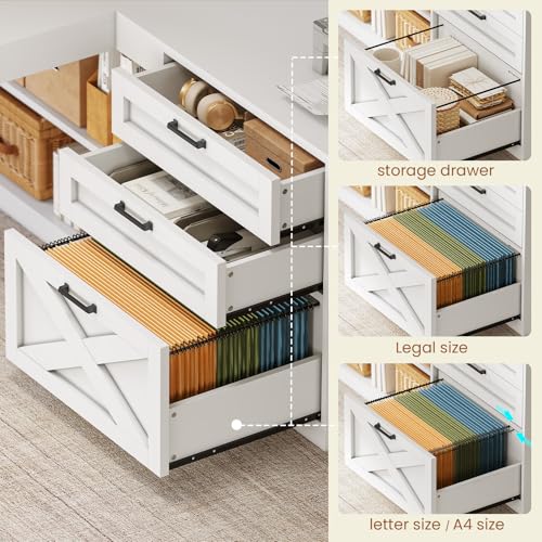 SEDETA Farmhouse 61” L Shaped Office Desk with Drawers, Storage Shelves - color: White, size: 61 inches