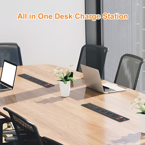 4 Outlets Recessed Power Strip with USB C 20W, Fast Charge Desktop Power Outlet Flush Mount Desk Extender 6.56 ft Extension Cord Plug in Furniture Conference Hotel - color: Black