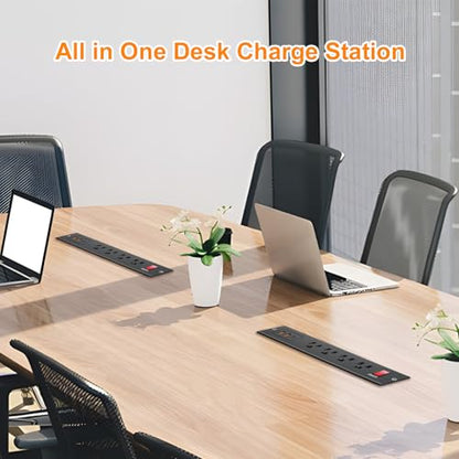 4 Outlets Recessed Power Strip with USB C 20W, Fast Charge Desktop Power Outlet Flush Mount Desk Extender 6.56 ft Extension Cord Plug in Furniture Conference Hotel - color: Black