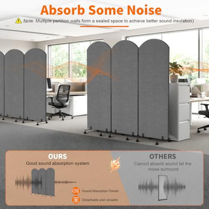 Office Divider Privacy Panel with Wheels, 72 x 66 Inch Freestanding Room Partition Wall, Portable Temporary Wall, 3 Panel Acoustic Screen for Office, Study, Classroom (Arc-Dark Gray) - color: Arc-dark Gray