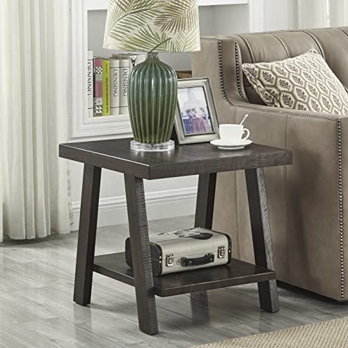 Roundhill Furniture Athens Contemporary Wood Shelf End Table, Weathered Espresso - color: Weathered Espresso