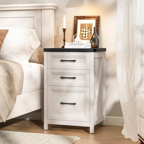 3 Drawer Vertical File Cabinet, Wood Farmhouse Cabinet, White and Black - color: White and Black, size: 3 Drawers